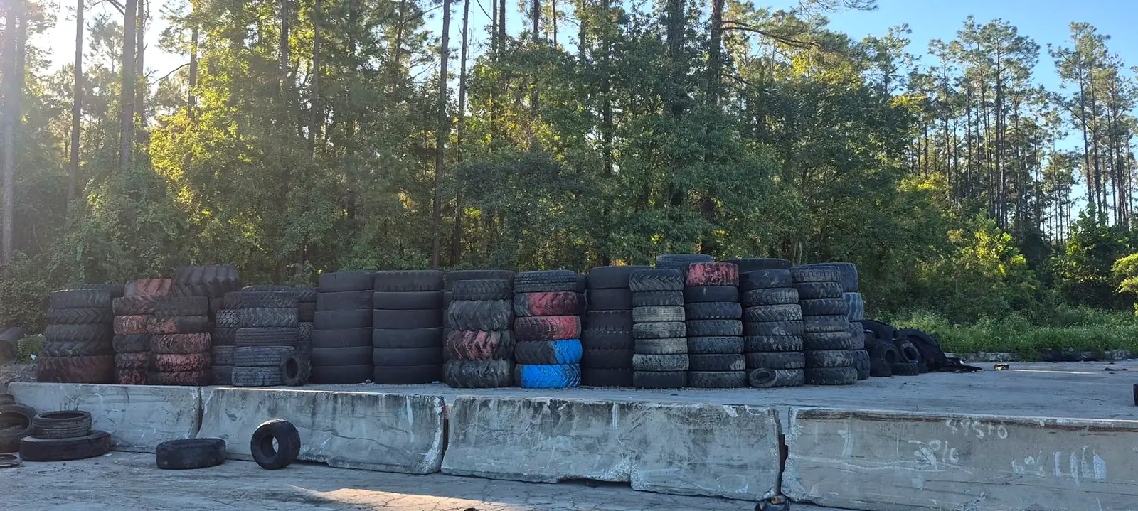 Stacked tractor and equipment tires