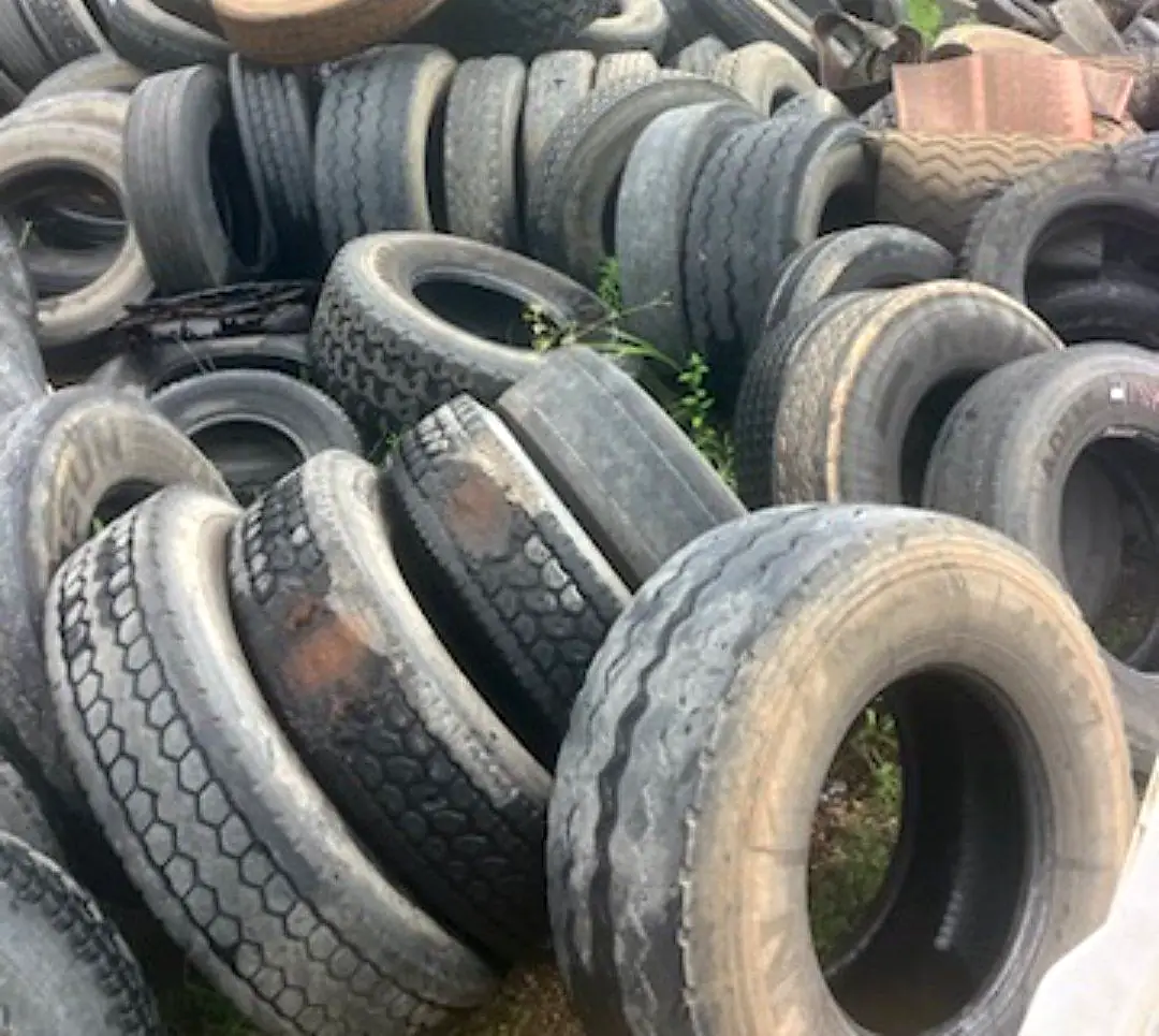 Semi truck tires at a collection site